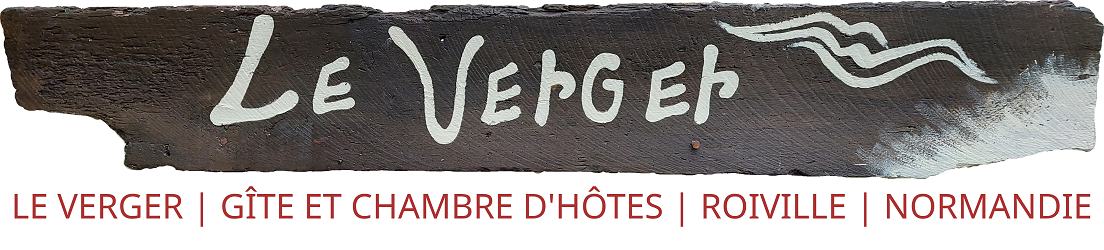 Logo du site: un morceau de bois brun avec les mots 'Le Verger' écrits dessus en peinture blanche